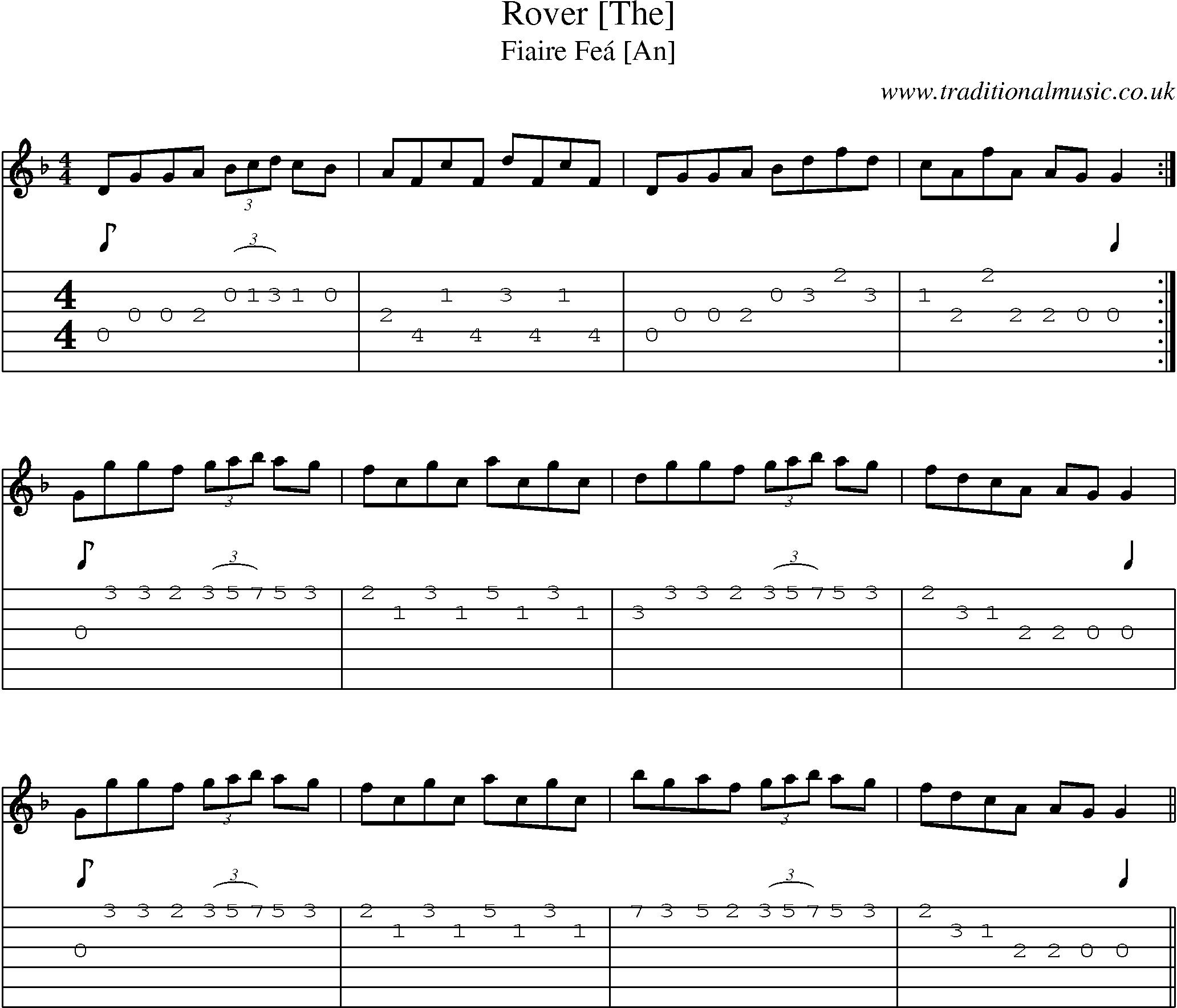 Music Score and Guitar Tabs for Rover [the]